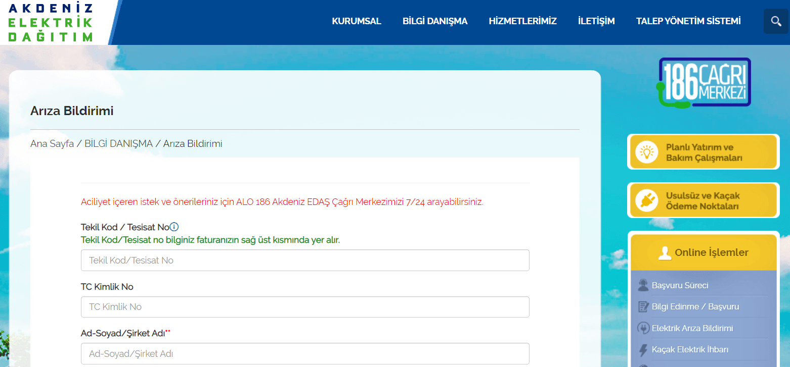 akdeniz elektrik dağıtım arıza bildirimi