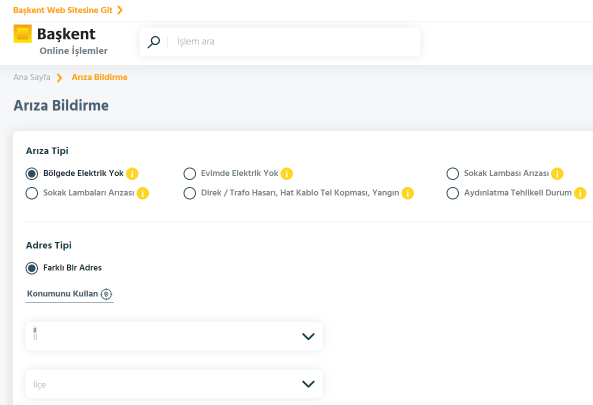 başkent arıza bildirme