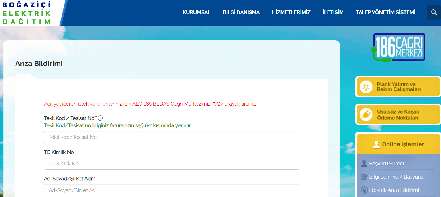 elektrik arıza bildirimi