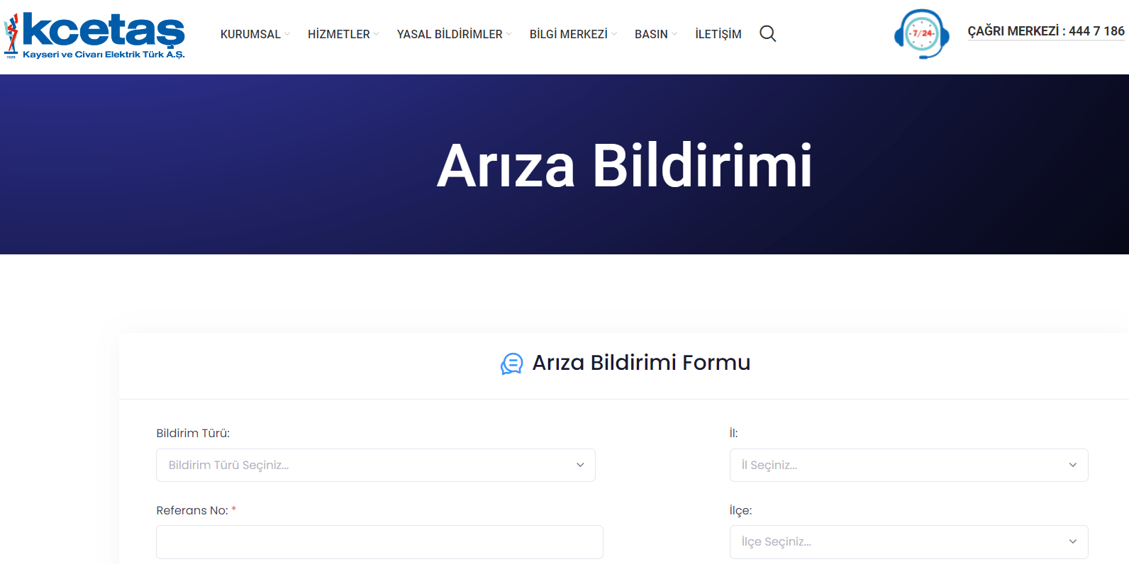 kcetaş arıza bildirimi