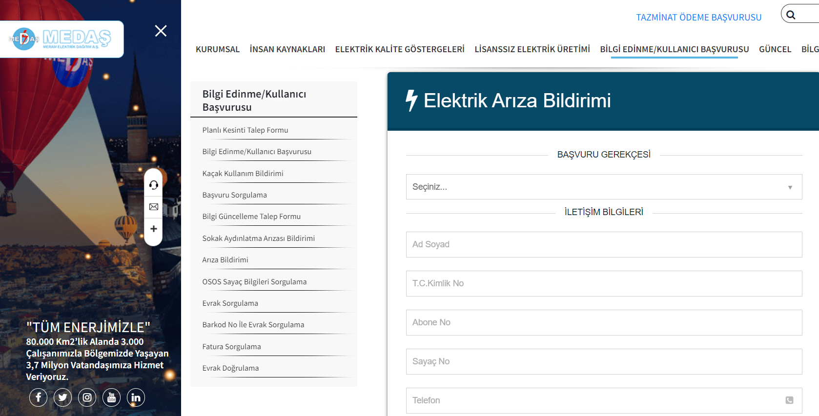 medaş elektrik arıza bildirimi