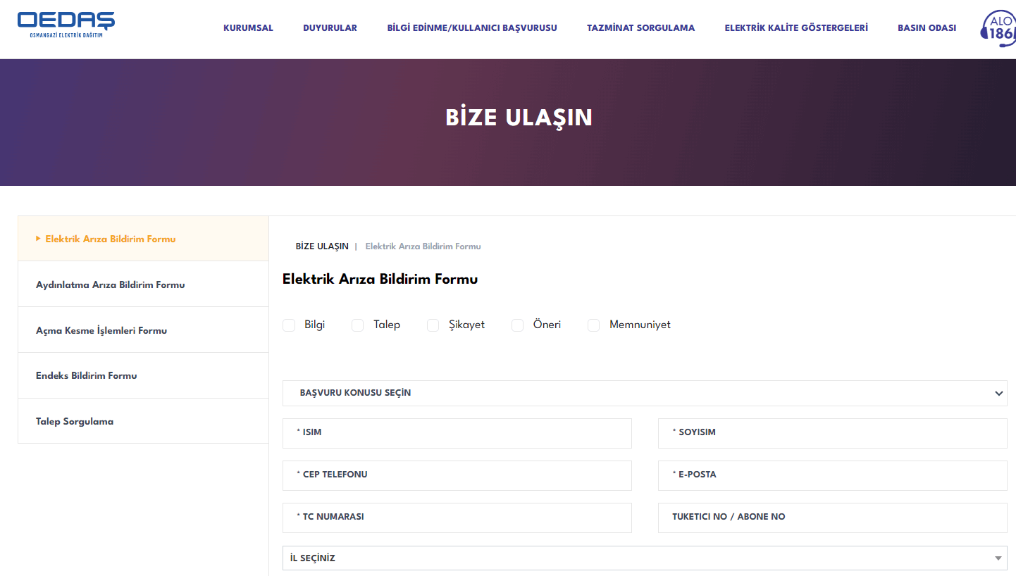 oedaş bildirim formu