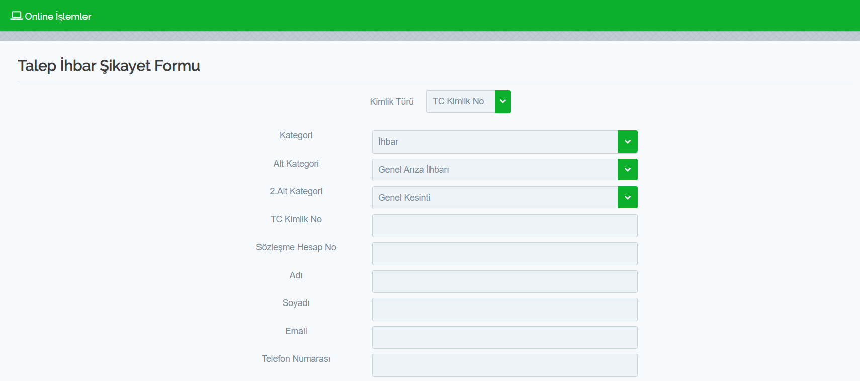 sedaş talep ihbar şikayet formu
