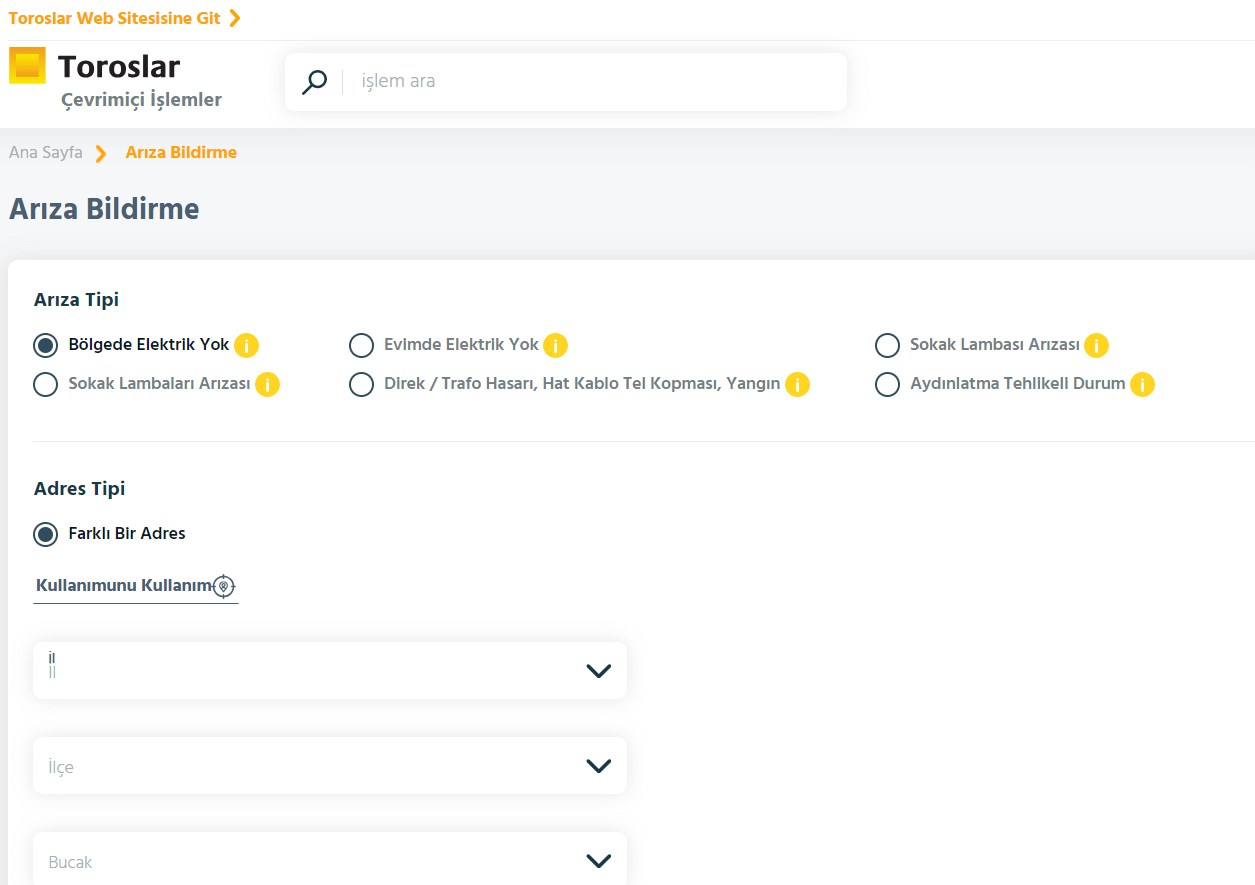 toroslar arıza bildirme
